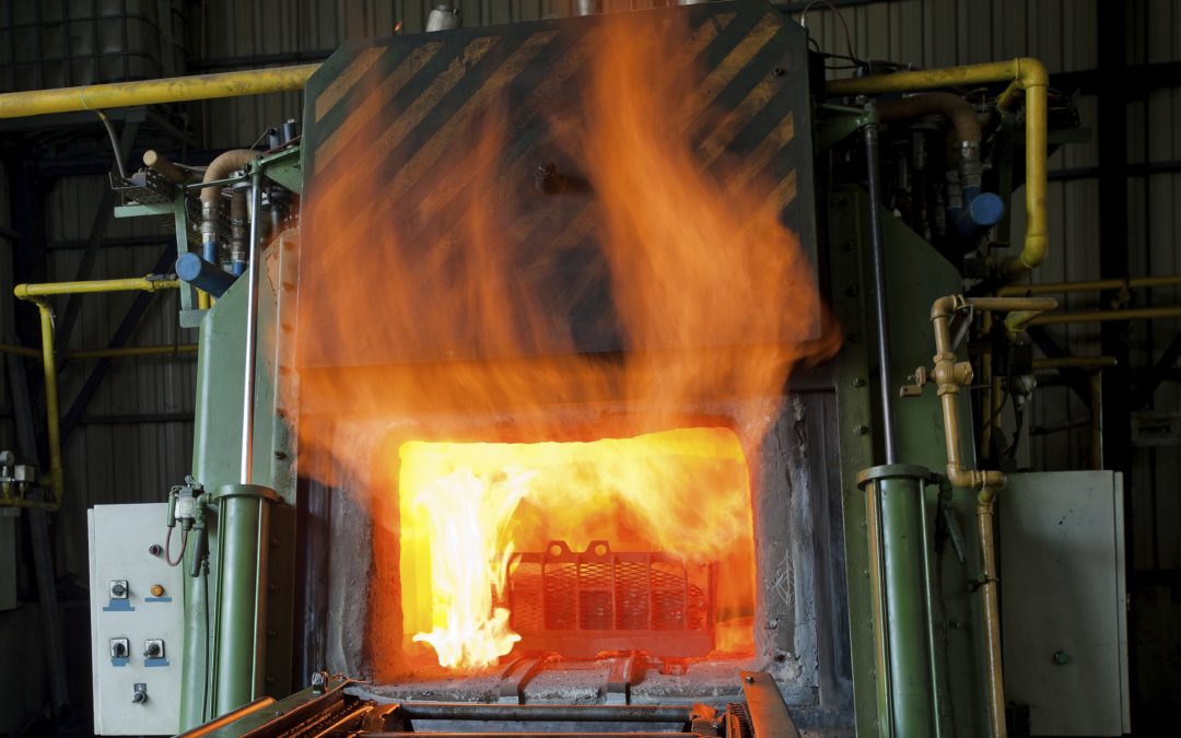 industrial furnace, open door, flames